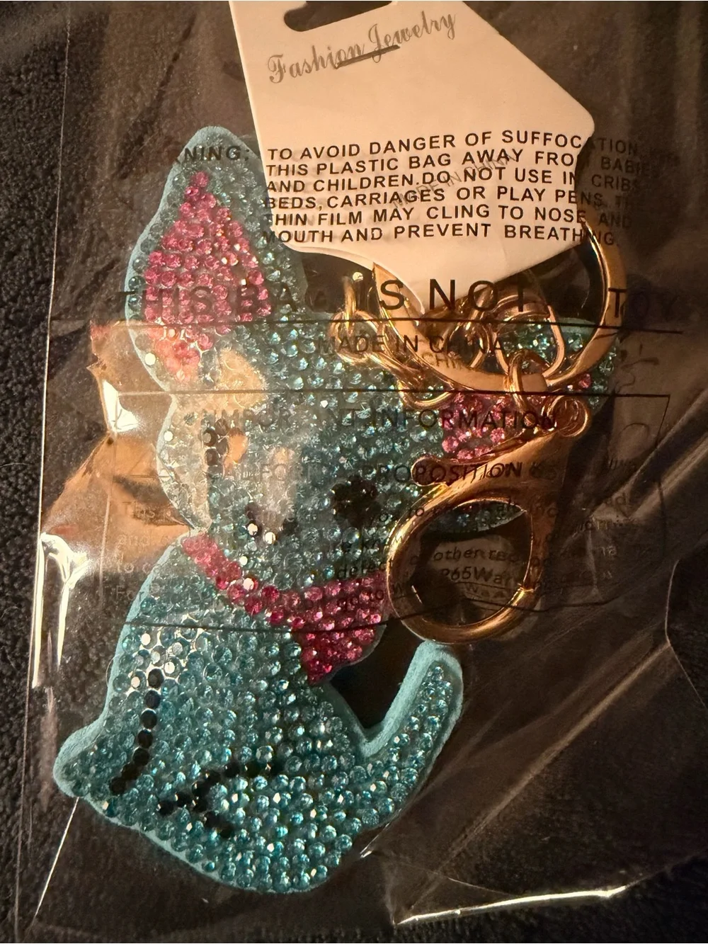 Sparkling Blue & Pink Dog Chihuahua Keychain Bag Charm Purse Backpack